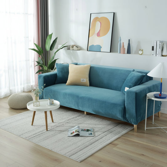 Velvet Couch Cover | Lake Blue Slipcover Sofa with Expandable Design | Durable Comfort for Stylish Living 0