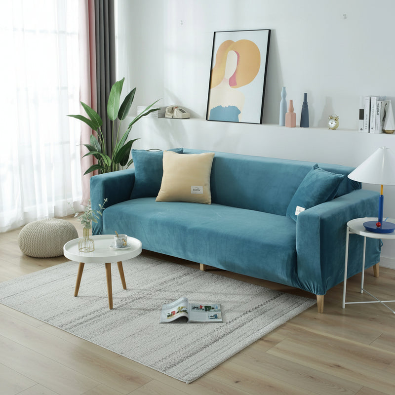 Velvet Couch Cover | Lake Blue Slipcover Sofa with Expandable Design | Durable Comfort for Stylish Living 0