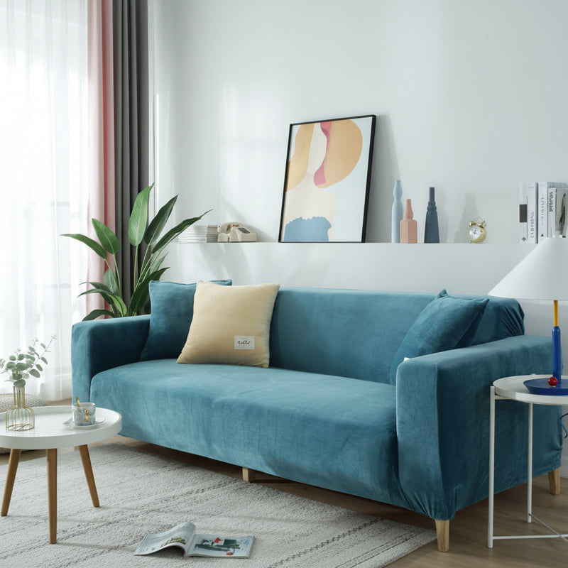 Velvet Couch Cover | Lake Blue Slipcover Sofa with Expandable Design | Durable Comfort for Stylish Living 2