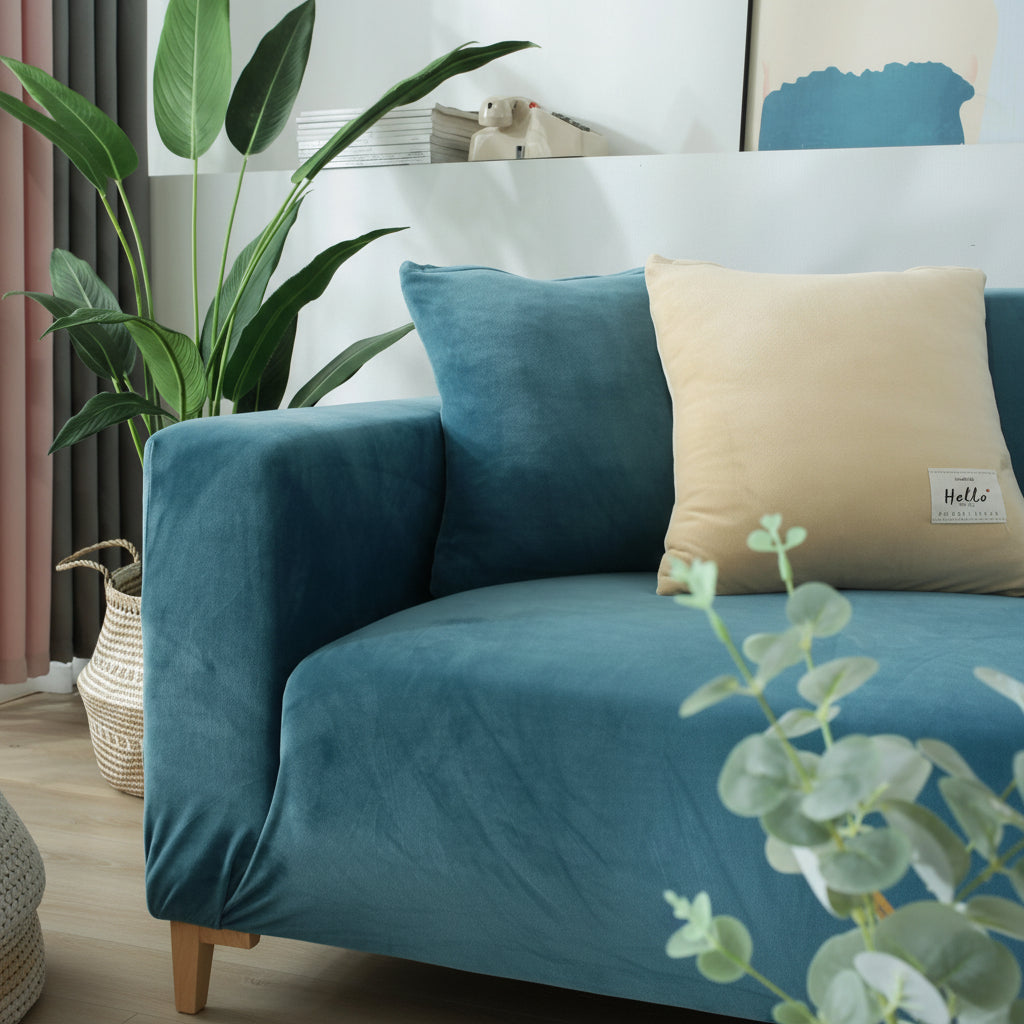 Velvet Couch Cover | Lake Blue Slipcover Sofa with Expandable Design | Durable Comfort for Stylish Living 4