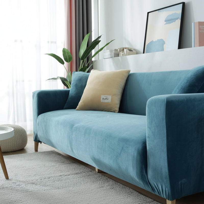 Velvet Couch Cover | Lake Blue Slipcover Sofa with Expandable Design | Durable Comfort for Stylish Living 5