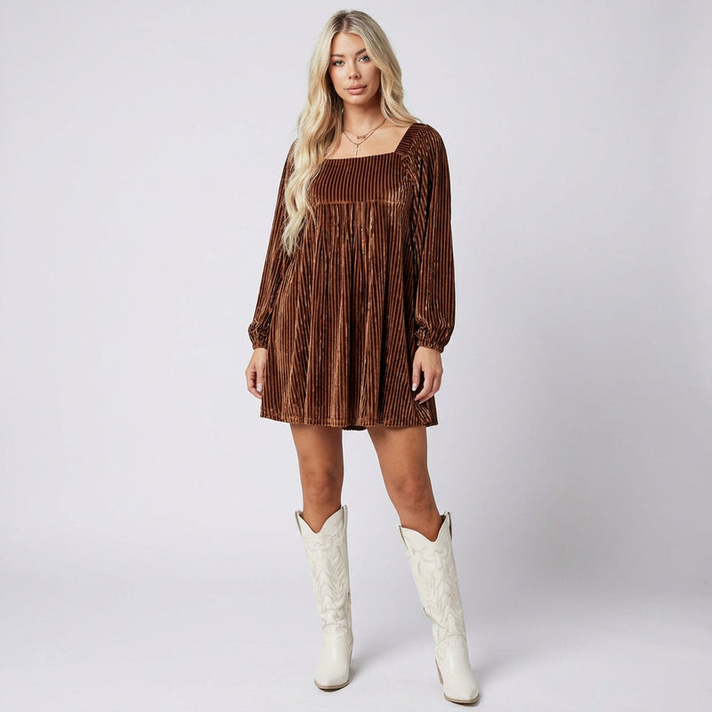 Ingrid Women's Babydoll Dress | Velvet with Ruffled Hem, Elegant Cocktail Style