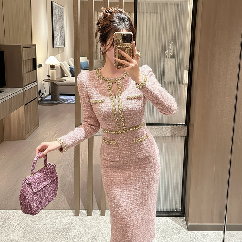 Vera Women's Midi Dress | Vintage Tweed, Elegant Formal Wear