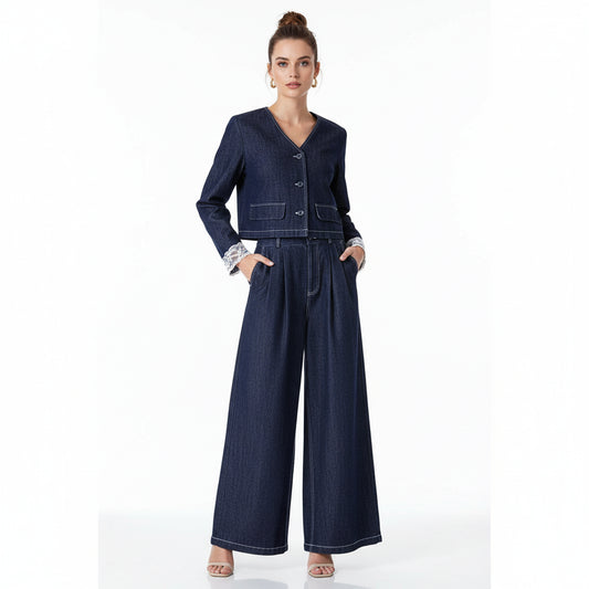 Vina Women's Pant Set | Vintage Lace Spliced Cuffs, Two Piece Autumn Style 5