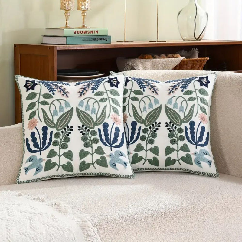 Wren Vintage Botanical Embroidery Cushion Cover | Embroidered, Vintage