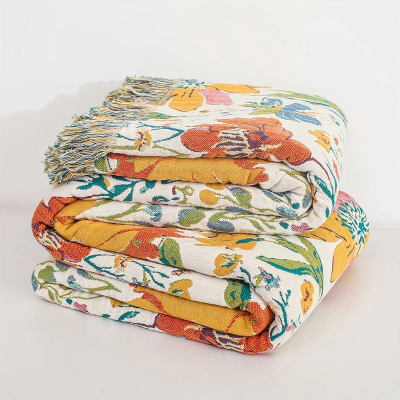 Bay Wildflower Garden Cotton Blanket | Cotton, Year-Round