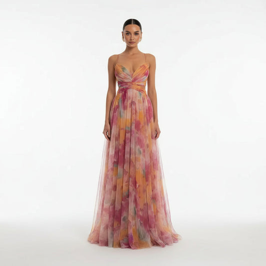 Robe Longue Femme Elysia | Imprimé Aquarelle, Robe d’Été Élégante