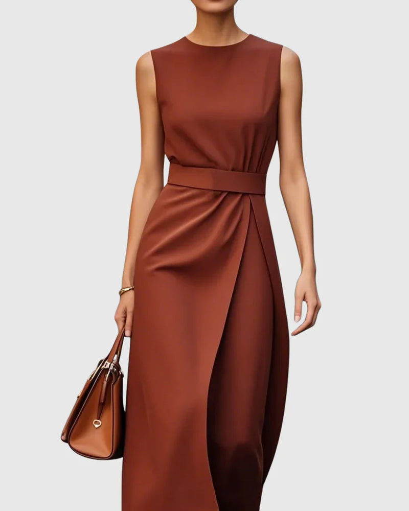 Cleo Women's Midi Dress | Round Neck, Sleeveless
