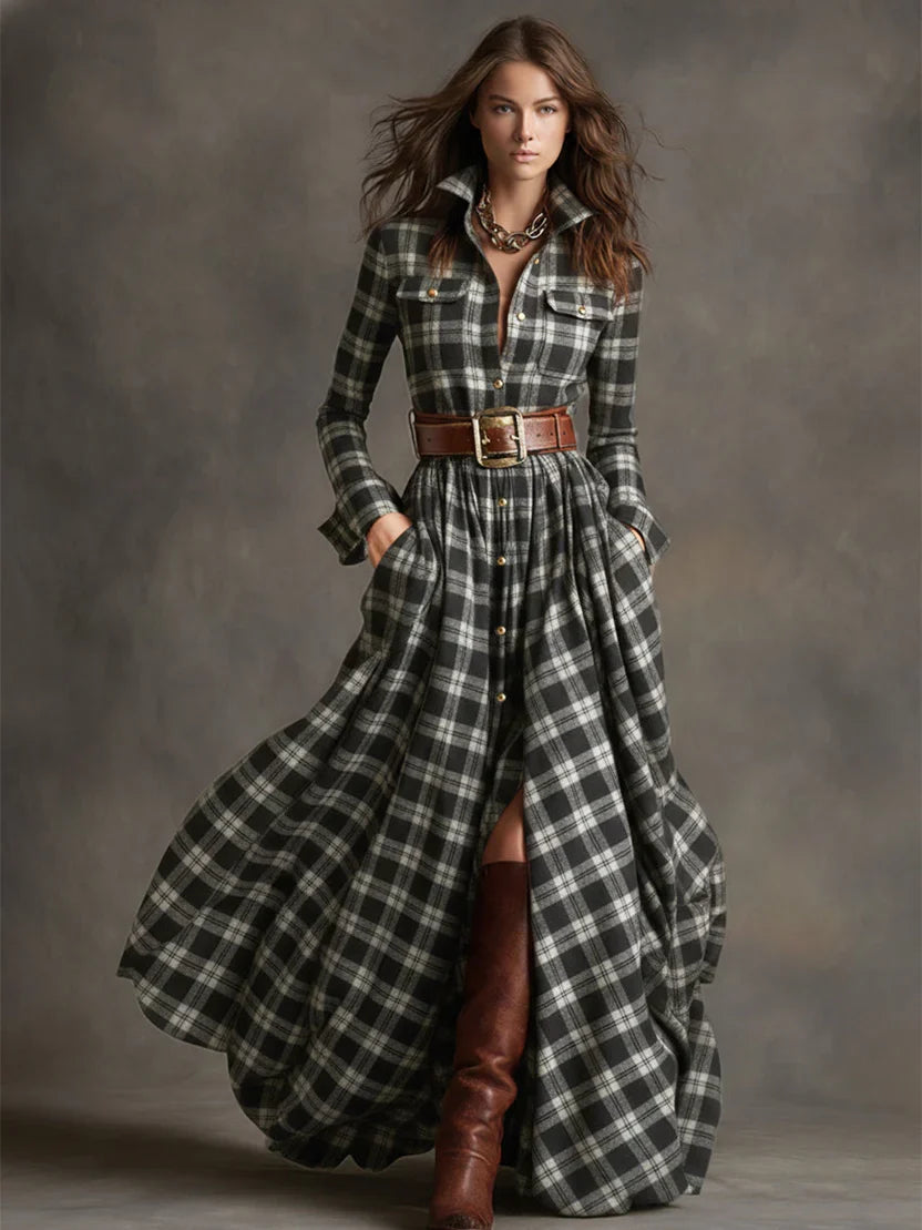 Esme Women's Plaid Shirt Dress - close-up detail