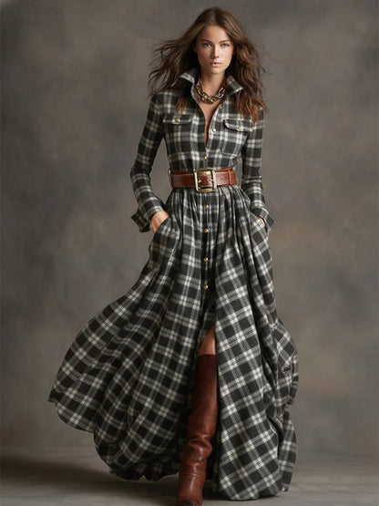 Esme Women's Plaid Shirt Dress - close-up detail