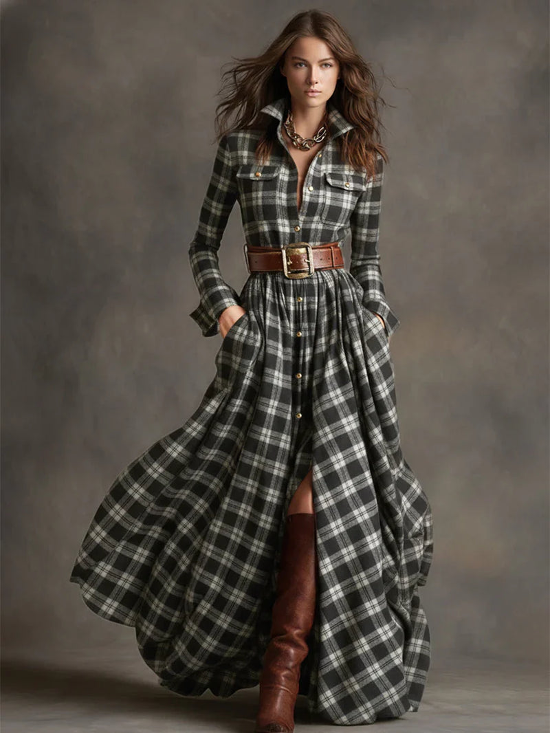 Esme Women's Plaid Shirt Dress - close-up detail
