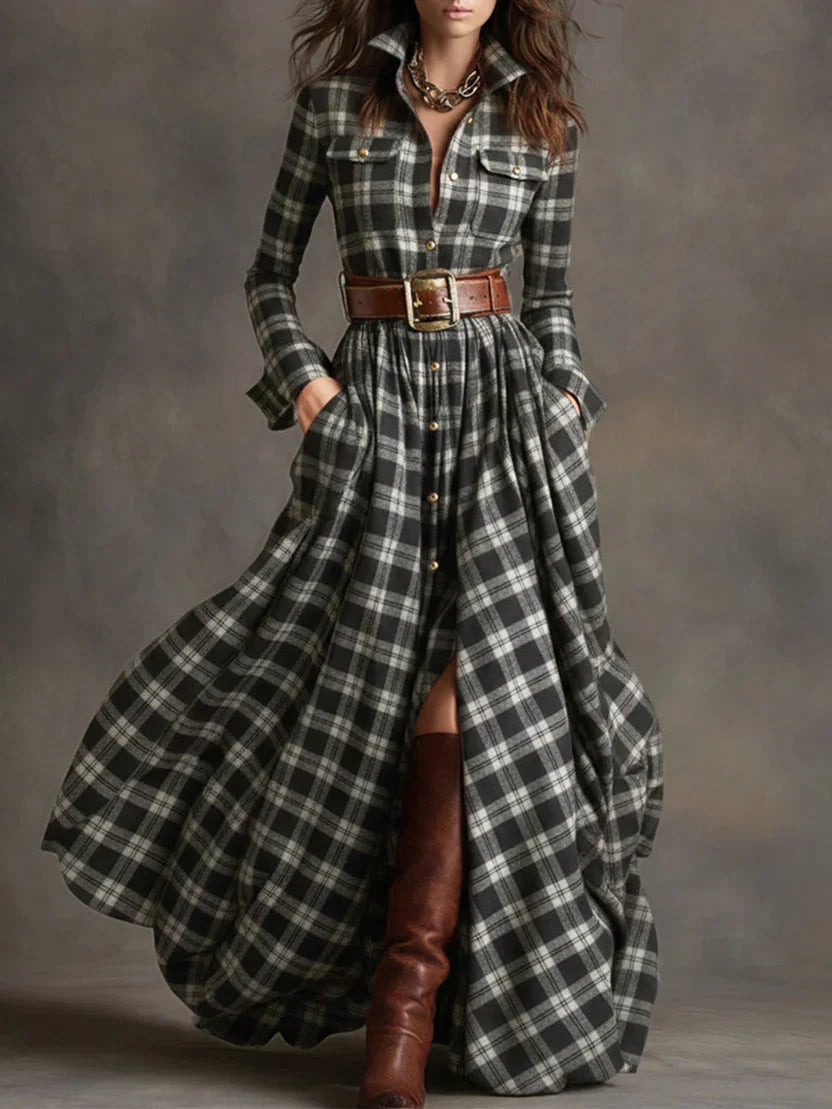 Esme Women's Plaid Shirt Dress - full-length view