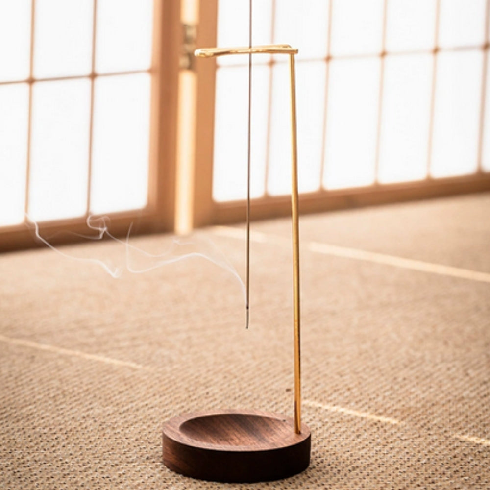Handcrafted Wooden Incense Burner with Metal Holder