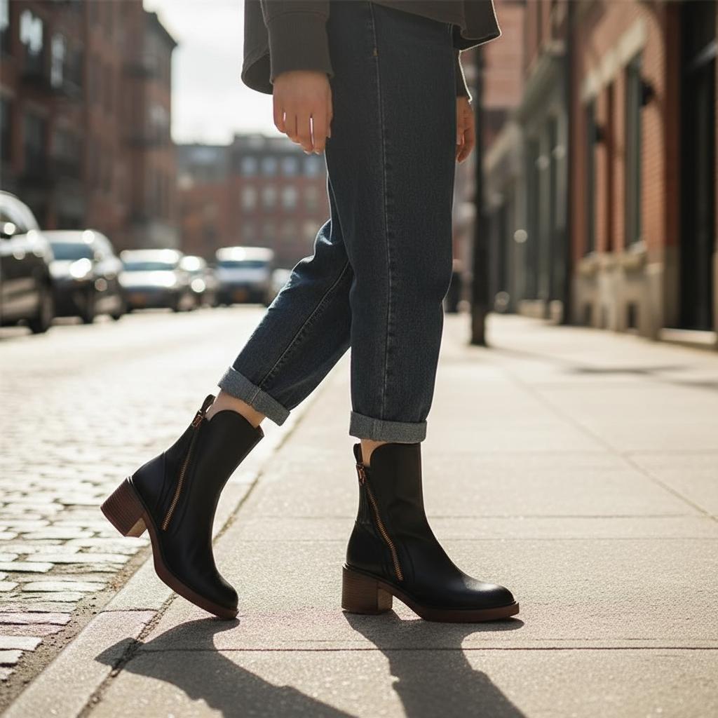 Zara Women's Ankle Boots | Block Heel with Side Zipper, Chic Back Tie Accent