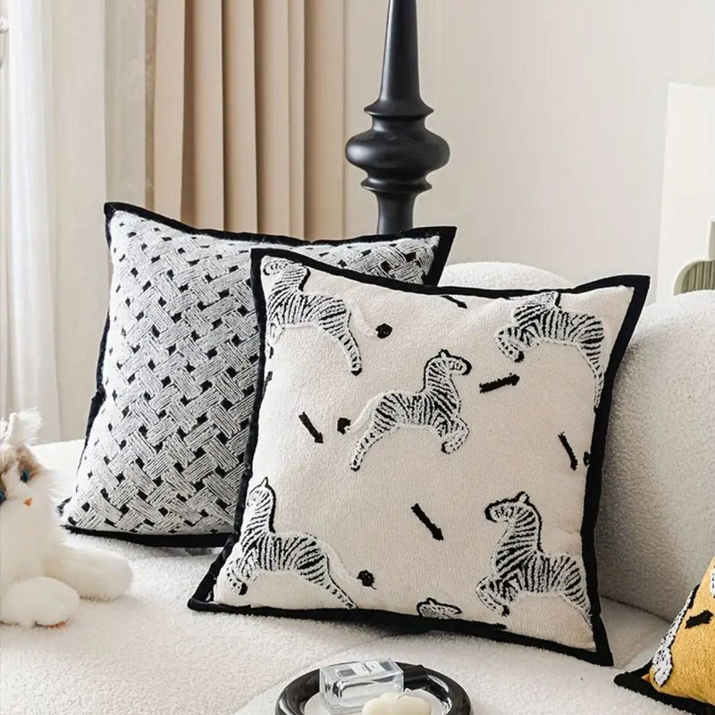 Zebra Dash Embroidered Cushion Cover