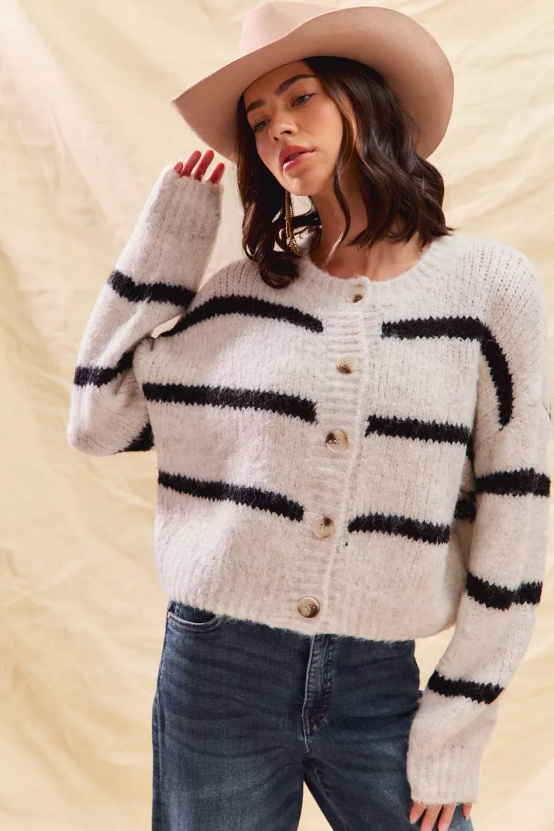 Rosa Women's Striped Cardigan - fabric and finish detail