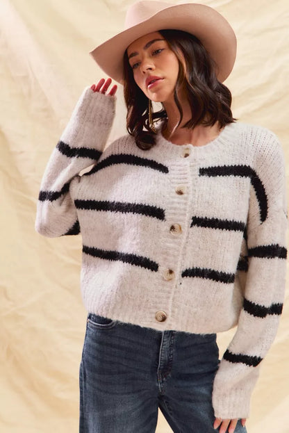 Rosa Women's Striped Cardigan - fabric and finish detail