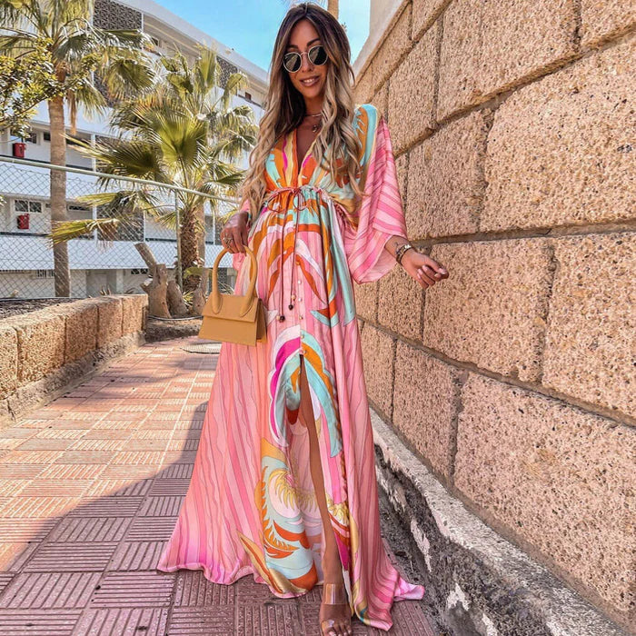 Selma Women's Maxi Dress | Boho, Split Thigh, V-neck