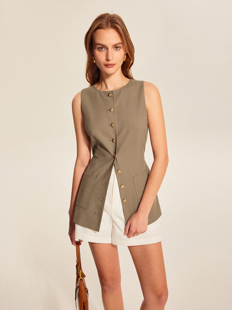 Anaïs Women's Asymmetric Vest | Linen, Pocket, Cotton