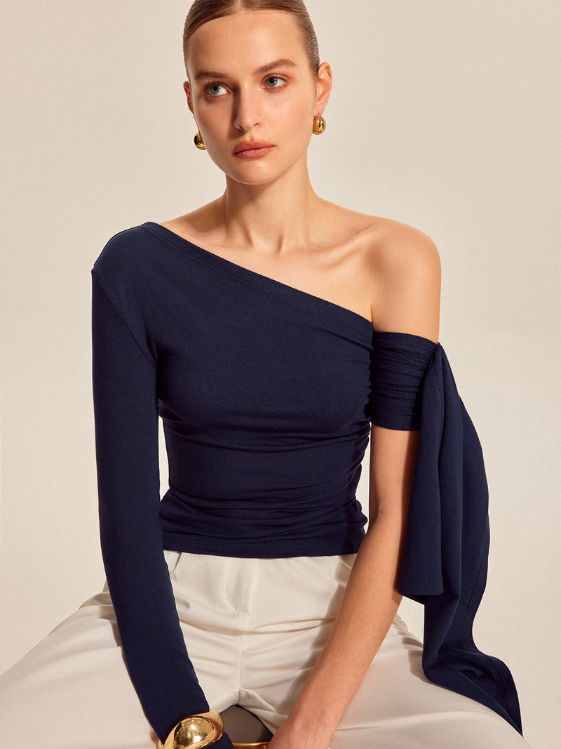Edith Women's Asymmetric Top | Slim Fit, Draped, Jersey