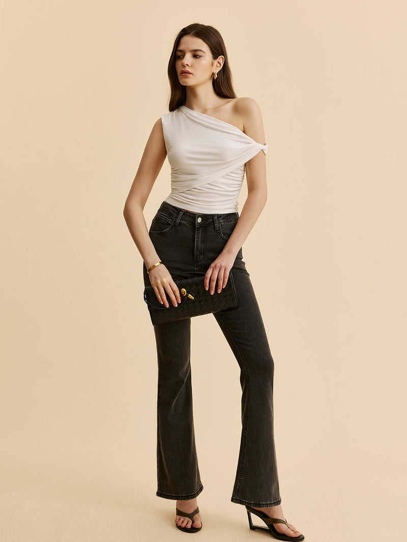 Lena Women's Asymmetric Top | Pleated, Ruched, Jersey