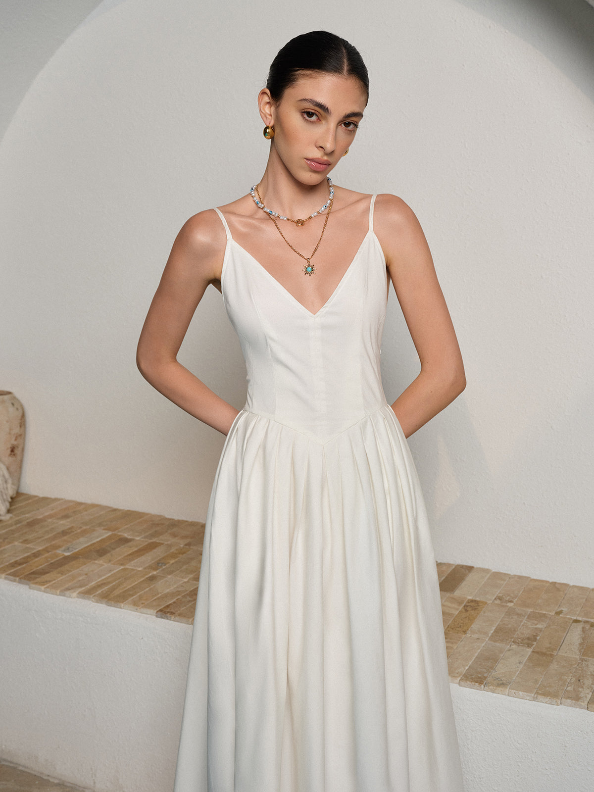Colette Women's Pleated Dress - close-up detail