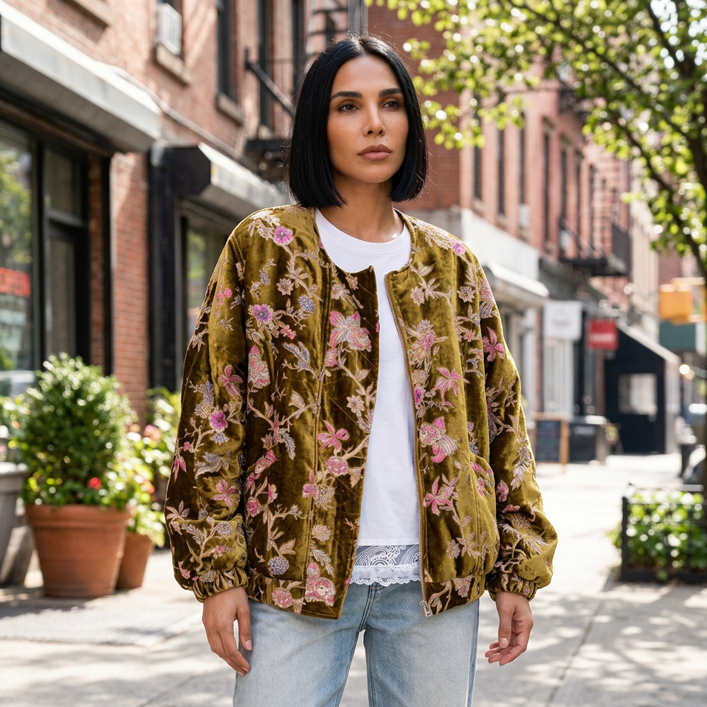 Evelyn Women's Winter Jacket | Gold Velvet, Vintage Style