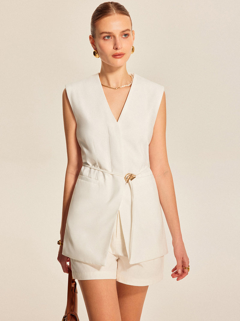 Giselle Women's Vest | Belted, V-neck, Sleeveless