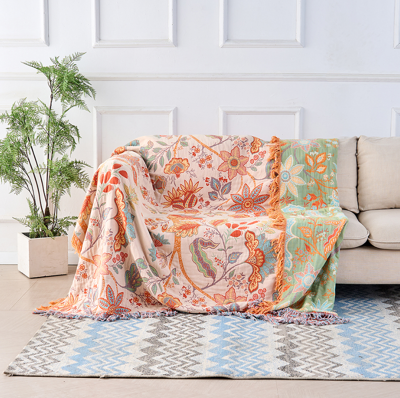 Rustic Floral Boho Cotton Blanket