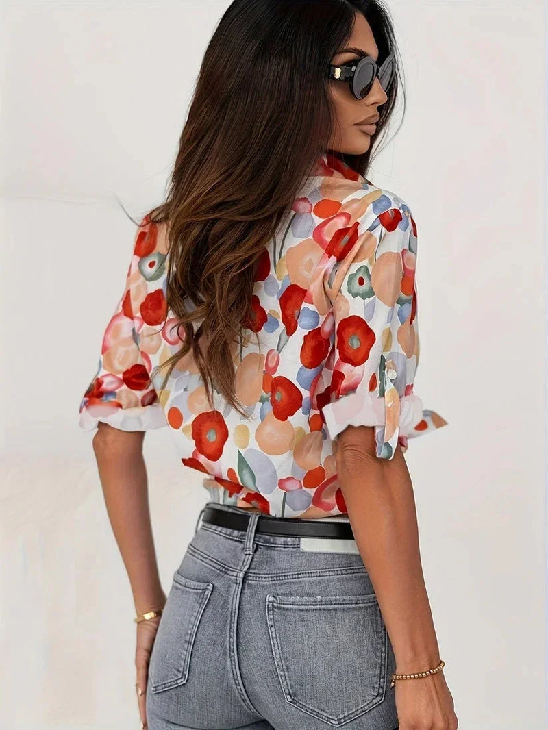 Odette Women's Floral Blouse - fabric and finish detail