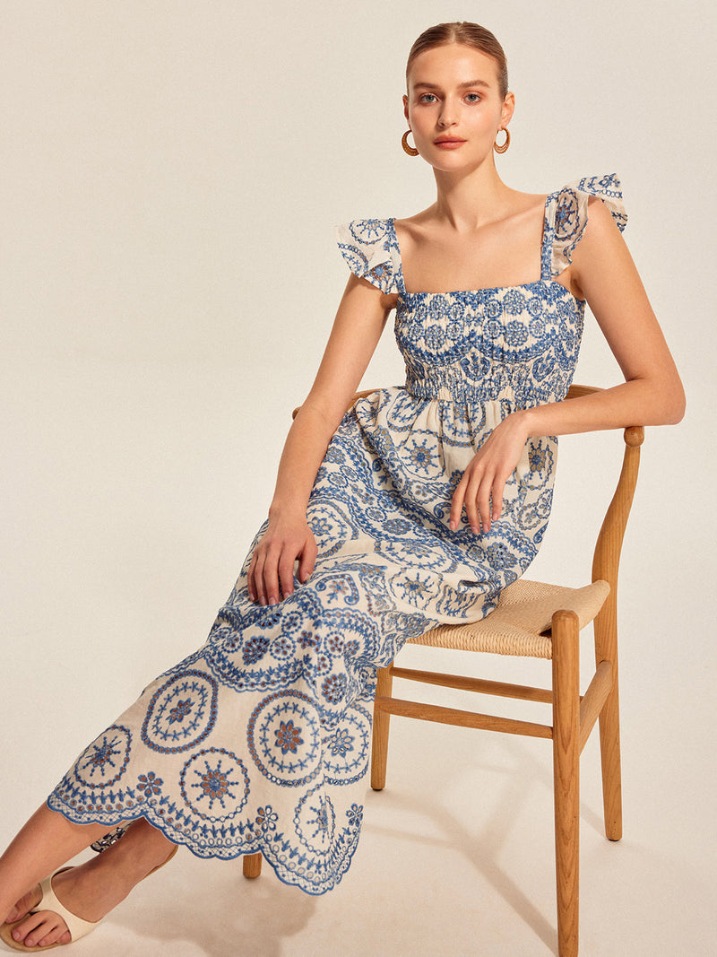 Lena Women's Floral Dress | Boho, Cutout, Cotton