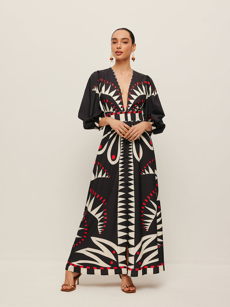Bijou Women's Dress | Boho, V-neck, Maxi