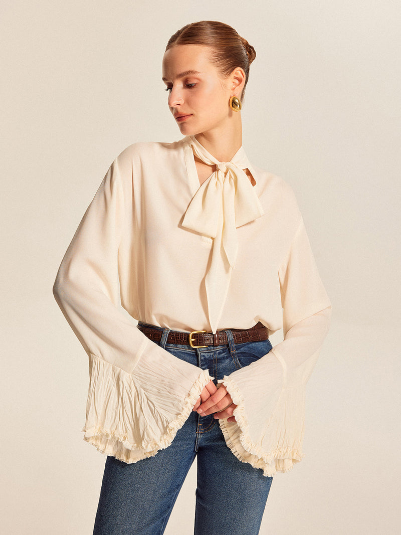 Cleo Women's Pleated Blouse - fabric and finish detail