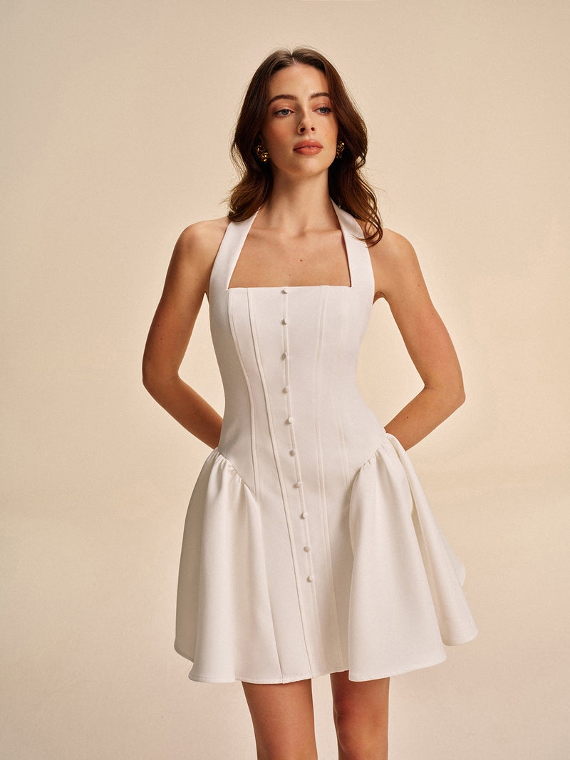 June Women's Pleated Dress | Halter, Ruched, Sleeveless