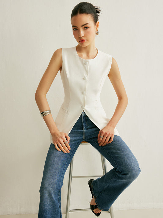 Quinn Women's Linen Vest - styled view