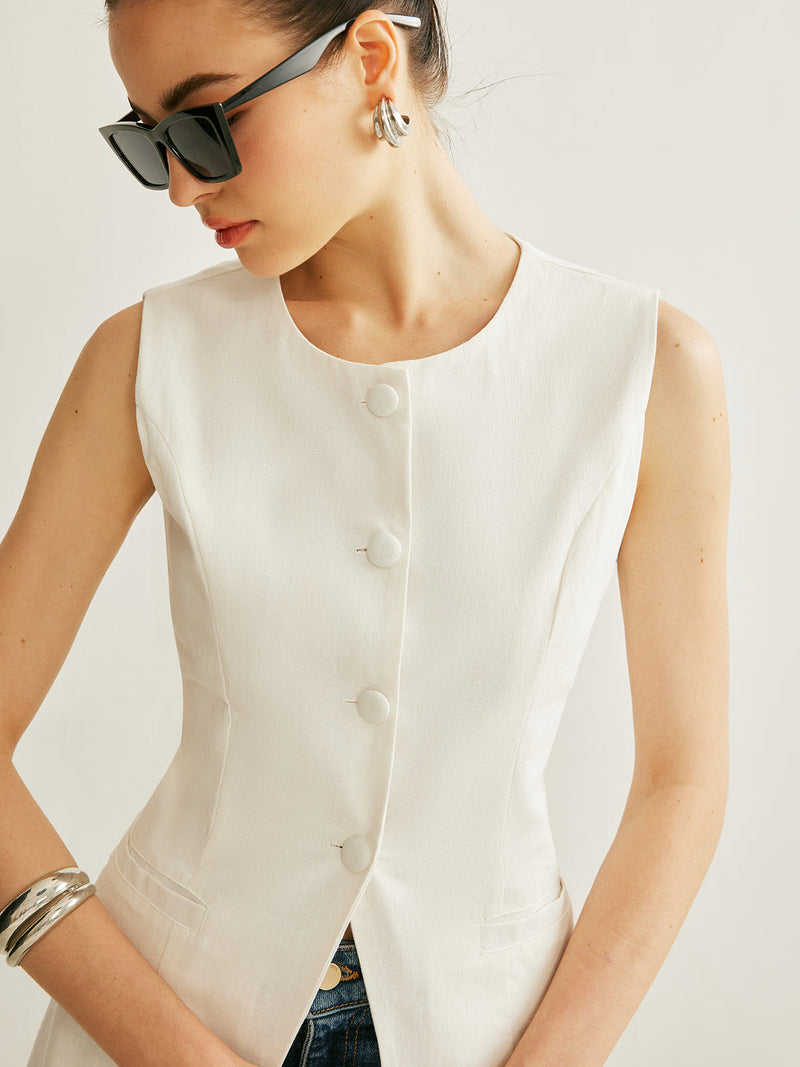 Quinn Women's Linen Vest - fabric and finish detail