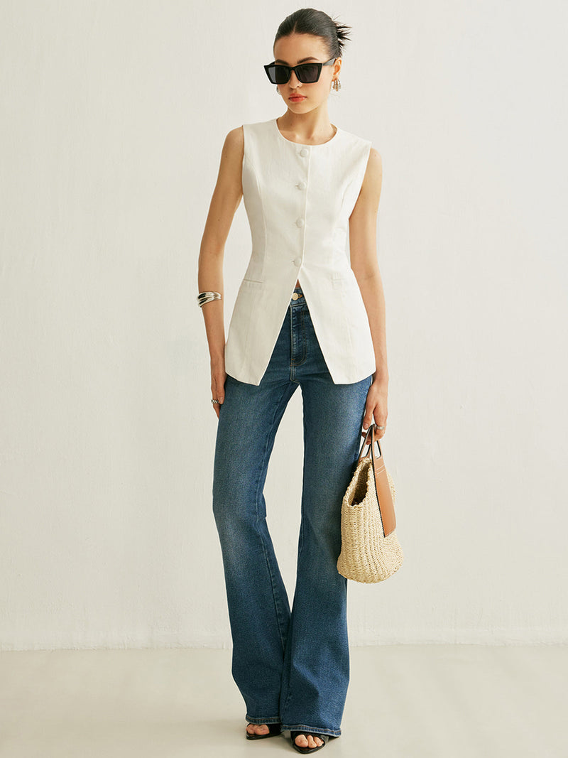 Quinn Women's Linen Vest - back view
