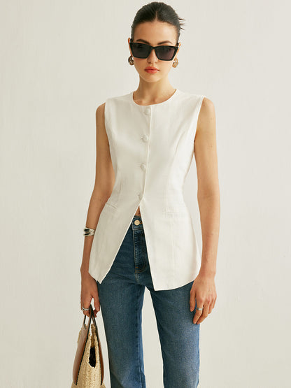 Quinn Women's Linen Vest - full-length view