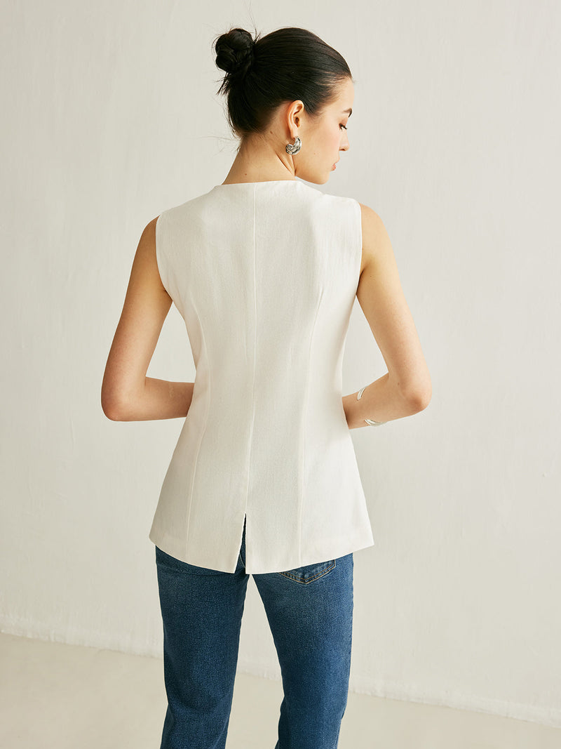 Quinn Women's Linen Vest - close-up detail