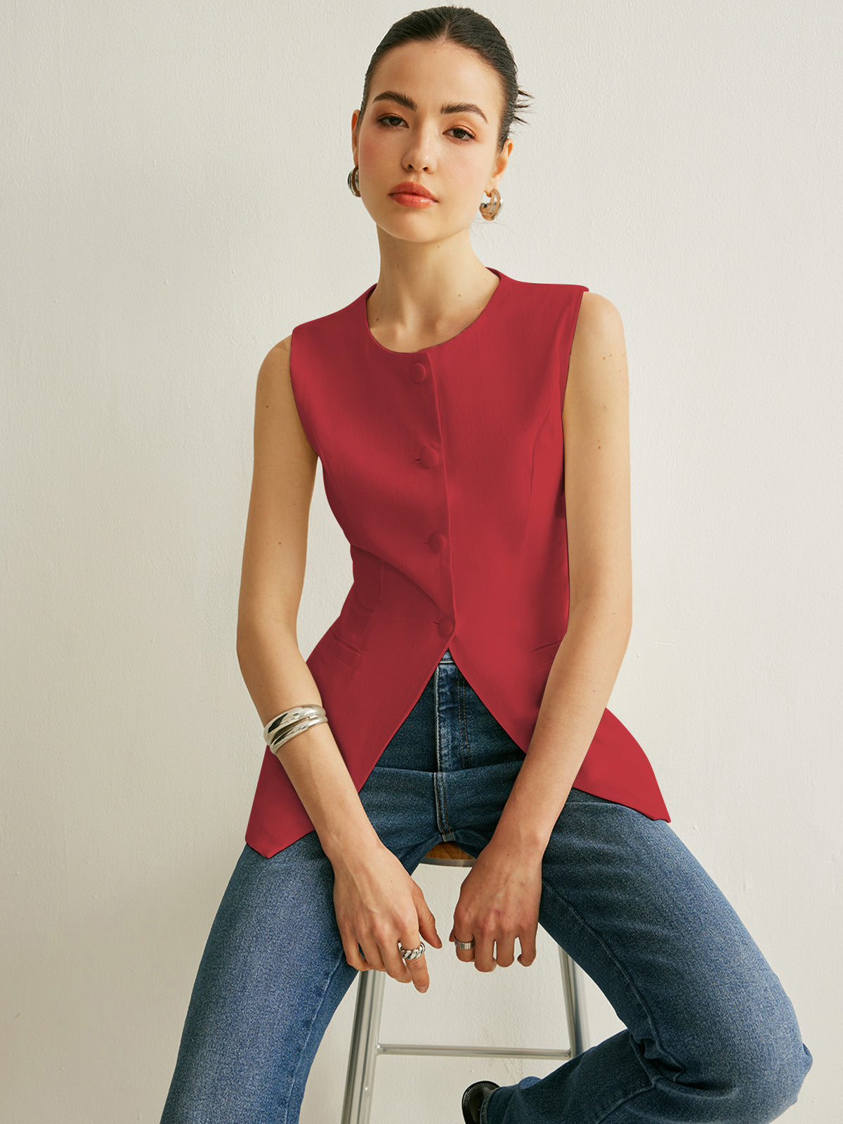 Quinn Women's Linen Vest - flat lay
