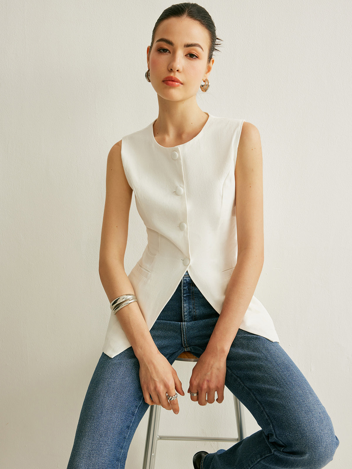 Quinn Women's Linen Vest - front view
