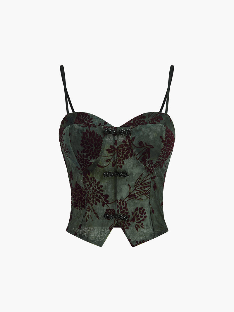 Freya Women's Floral Camisole | Velvet, Mesh, Sleeveless