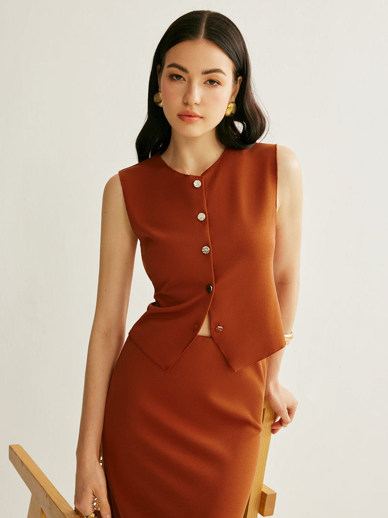 Dahlia Women's Vest | Jersey, Sleeveless, Button
