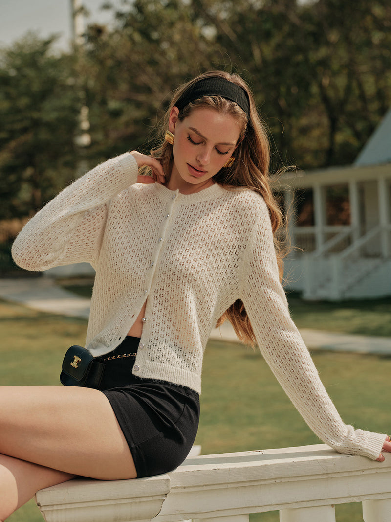 Giselle Women's Crochet Cardigan - styled view