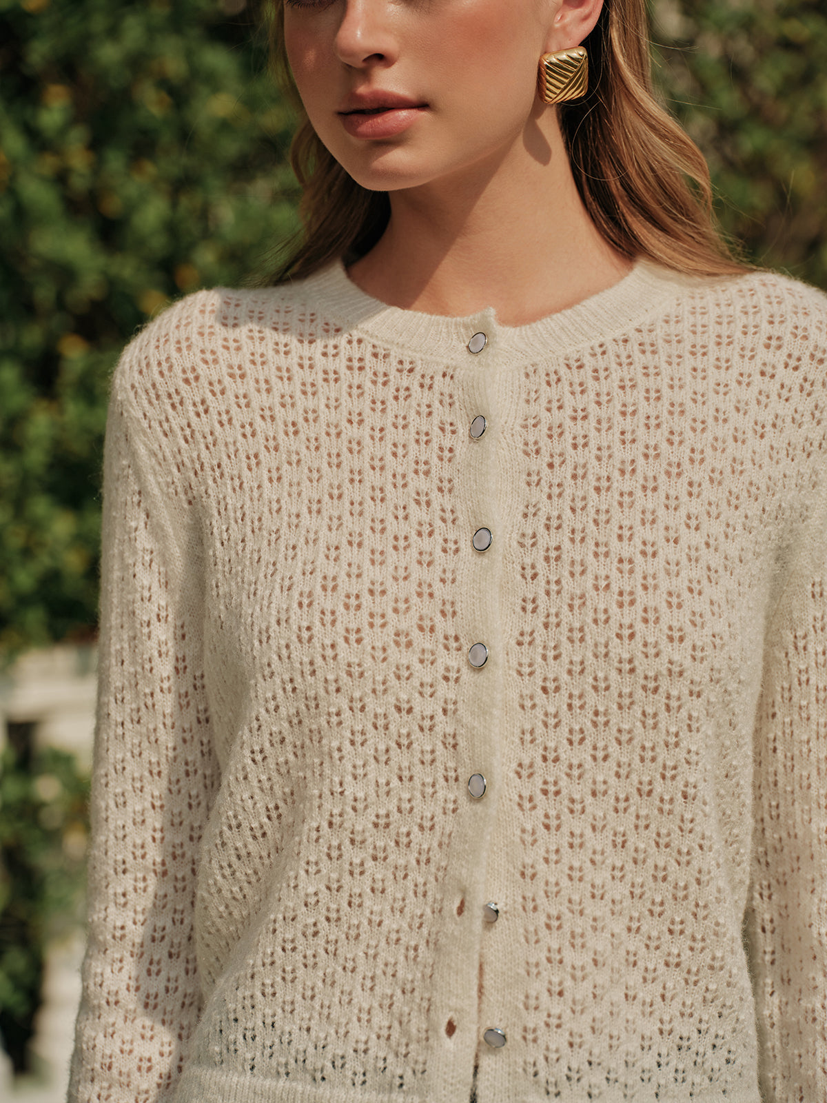 Giselle Women's Crochet Cardigan - fabric and finish detail