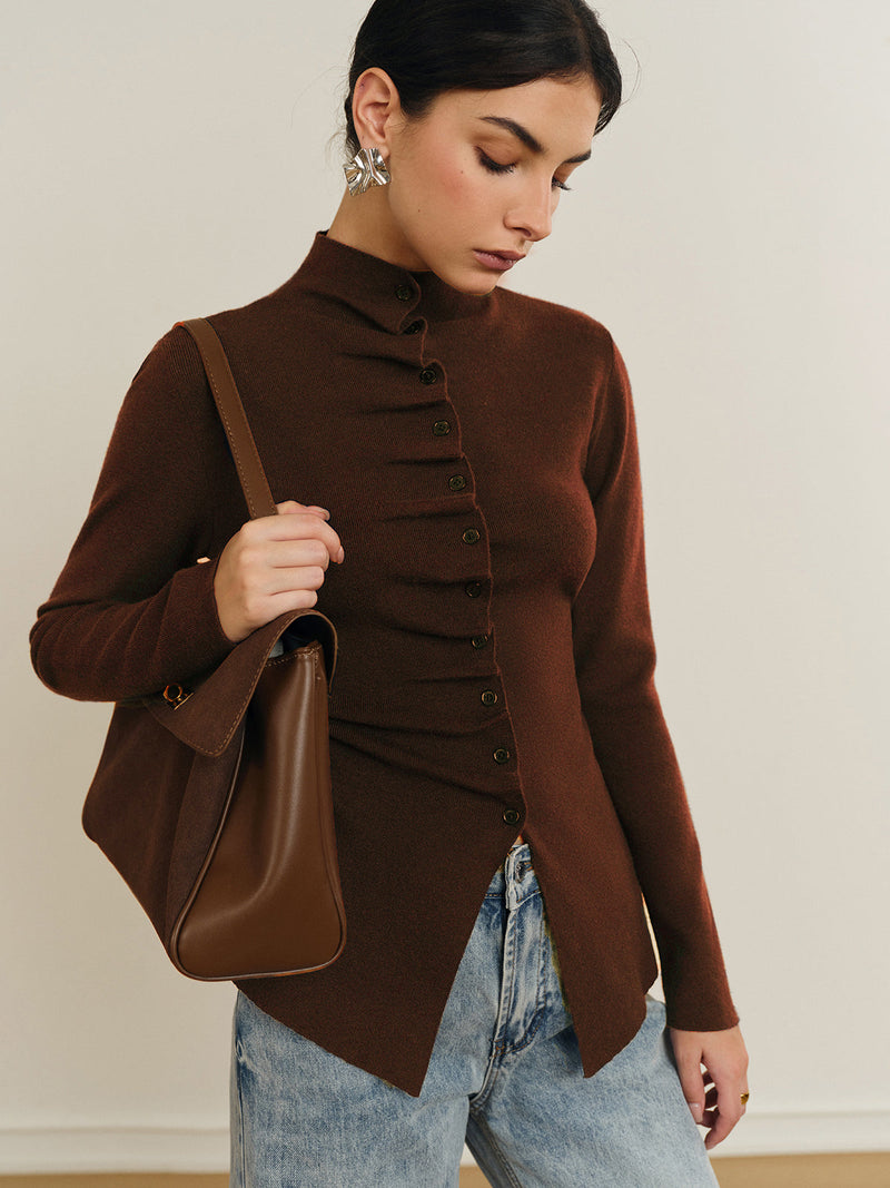 Genevieve Women's Pleated Top - fabric and finish detail