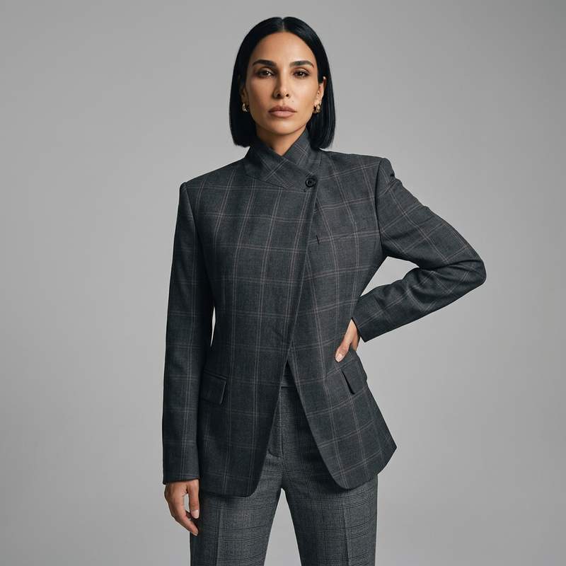 Ivy Women's Oversized Blazer | Irregular Plaid, Casual Style