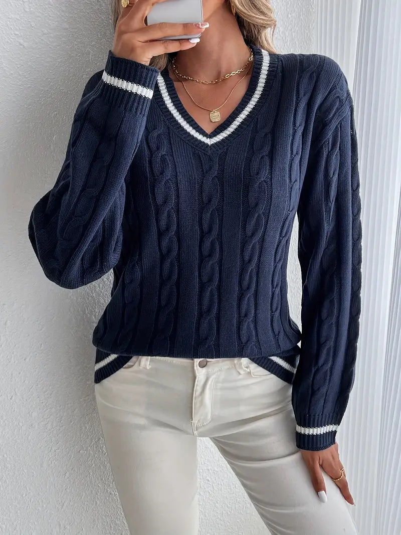 Ruby Women's Cable Knit Sweater | V-neck