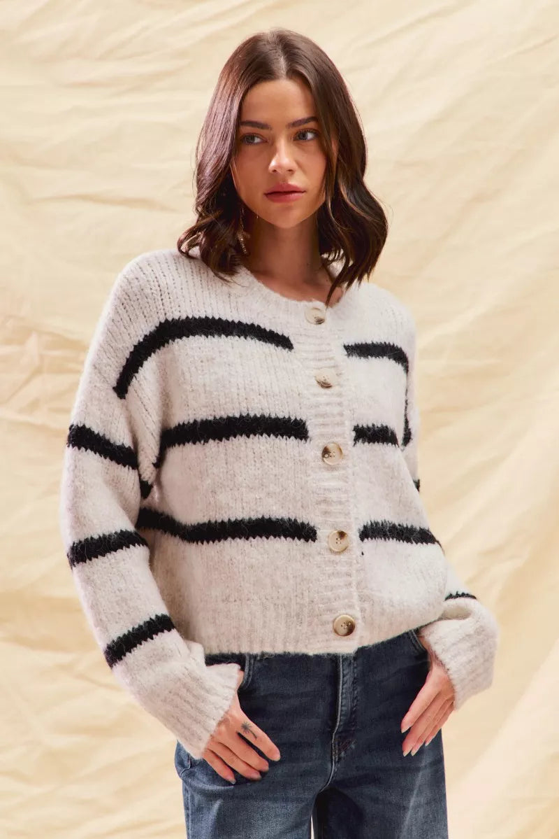 Rosa Women's Striped Cardigan - front view