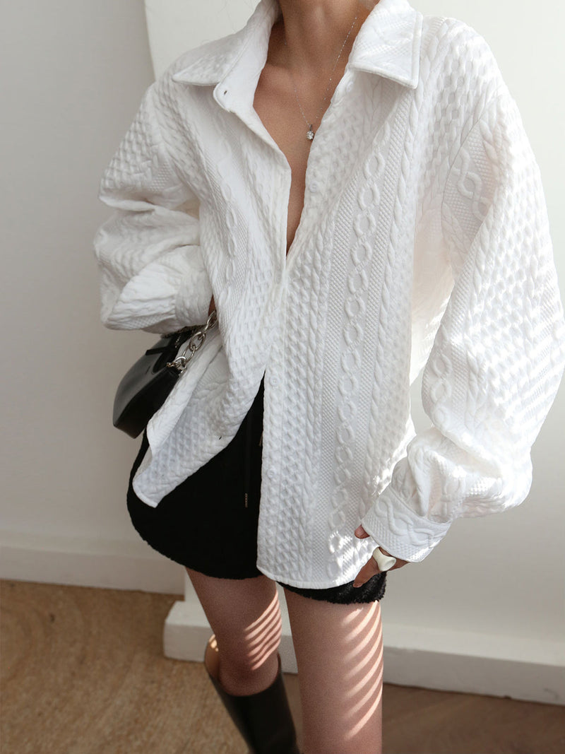 Ines Women's Oversized Shirt | Cable Knit, Long Sleeve